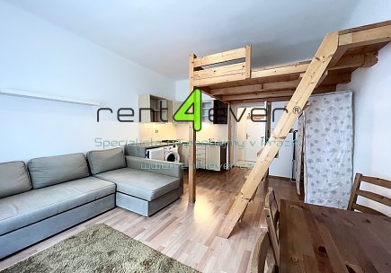 Pronájem bytu, Žižkov, V Domově, byt 1+kk, 29 m2, cihla, patro na spaní, zařízený nábytkem, Rent4Ever.cz