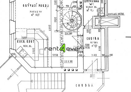 Pronájem bytu, Nusle, Pod lázní, mezonetový byt 2+kk, 55 m2, cihla, terasa, nevybavený nábytkem, Rent4Ever.cz