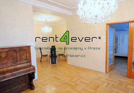 Pronájem bytu, Dejvice, Na Dionysce, luxusní 3+1, 127 m2, cihla, 2x balkon, zahrada, část. zařízený, Rent4Ever.cz