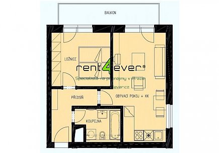 Pronájem bytu, Hostivař, náměstí Přátelství, 2+kk, 45 m2, po čerstvé rekonstrukci, balkon, výtah, Rent4Ever.cz