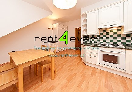 Pronájem bytu, Smíchov, Zapova, atypický mezonet 4+1, 182 m2, cihla, terasa, zahrada, zařízený  , Rent4Ever.cz