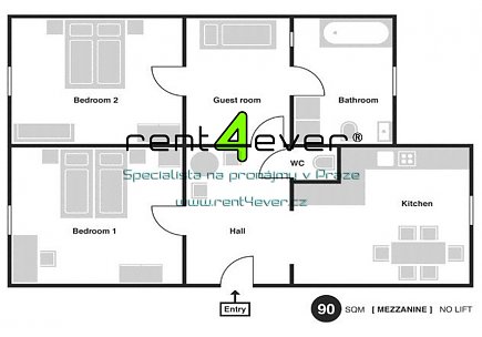 Pronájem bytu, Nové Město, Olivova, 3+1, 86 m2, cihla, po kompletní rekonstrukci, výtah, nevybavený , Rent4Ever.cz
