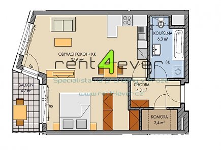 Pronájem bytu, Metro B Stodůlky, Klementova, 2+kk, 52 m2, cihla, výtah, balkon, komora, parkování, Rent4Ever.cz