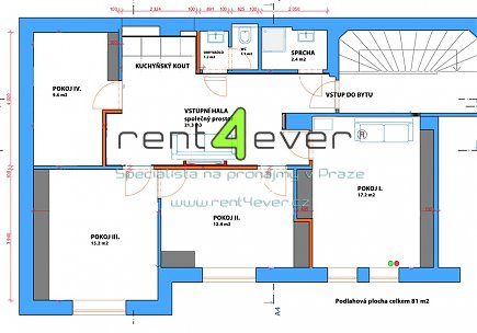 Pronájem bytu, Vinohrady, Bělehradská, byt 4+kk, 81 m2, cihla, nevybavený nábytkem, Rent4Ever.cz