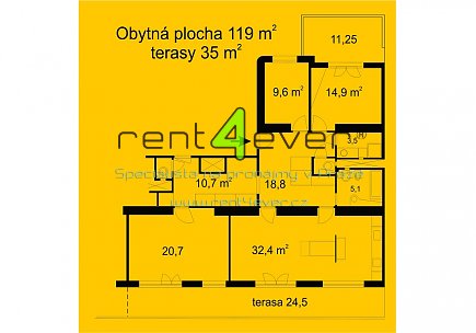Pronájem bytu, Metro A Náměstí Míru, 4+1, 119 m2, cihla, po rekonstrukci, 2 terasy, část. vybavený, Rent4Ever.cz