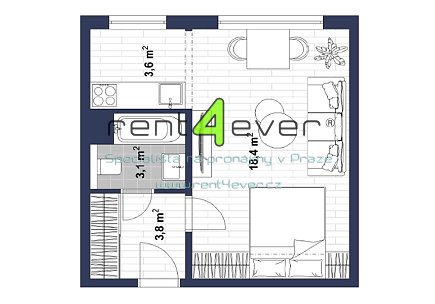 Pronájem bytu, Chodov, Ledvinova, byt 1+kk, 30 m2, po rekonstrukci, výtah, sklep, vybavený, Rent4Ever.cz