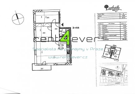 Pronájem bytu, Kbely, Blériotova, byt 3+kk, 80 m2, novostavba, balkon, sklep, nezařízený nábytkem, Rent4Ever.cz